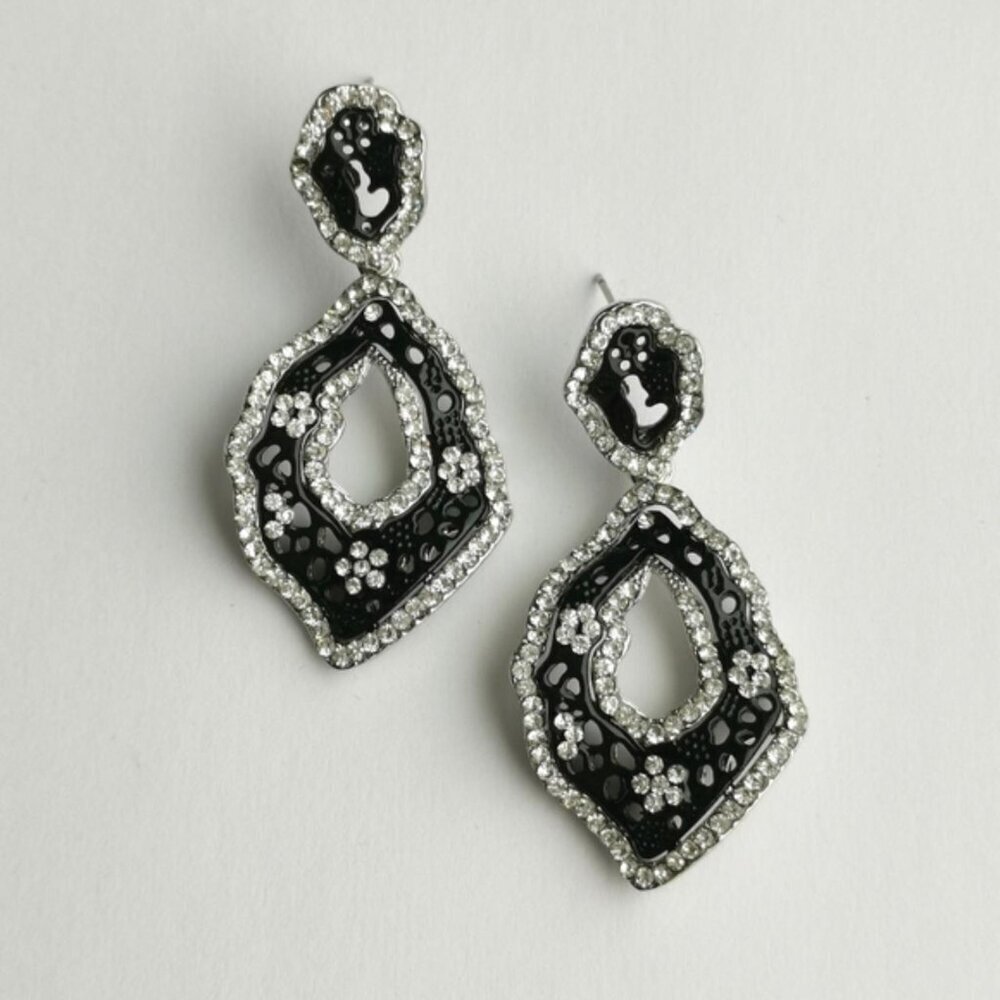Abstract Statement Black Clear Crystal Earrings - image 2